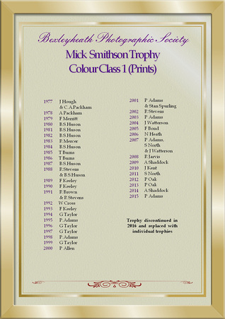 Mick Smithson Trophy Colour Class 1 winners 1977-2015